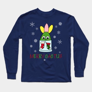 Merry Cactus - Hybrid Cactus In Christmas Themed Pot Long Sleeve T-Shirt